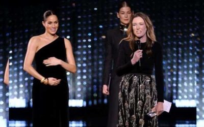 Meghan presents fashion award to wedding dress designer Waight Keller